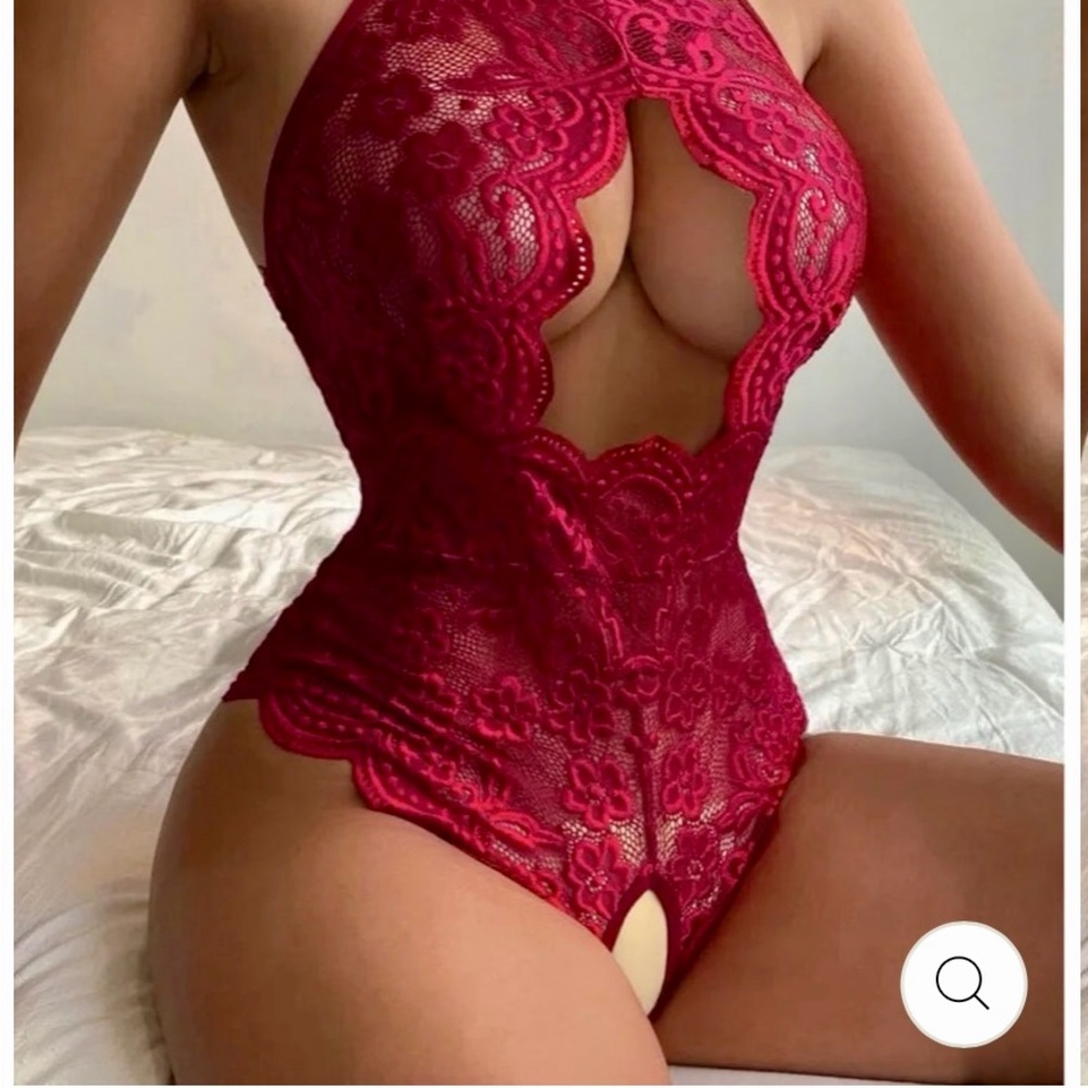 Red Lace Chemise with Intricate Floral Patterns